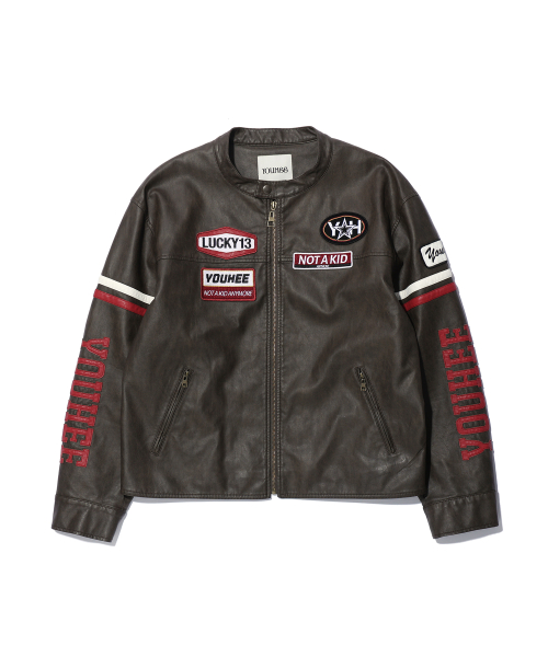WAPPEN DETAIL BIKER JACKET BROWN