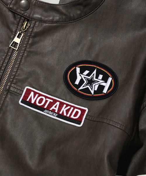 WAPPEN DETAIL BIKER JACKET BROWN