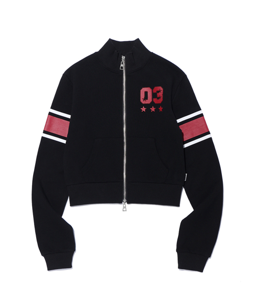 YOUHEE CROPPED SWEAT ZIP-UP BLACK