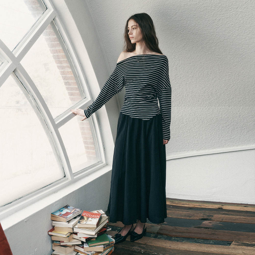 PM_Stripe off-the-shoulder top_BLACK