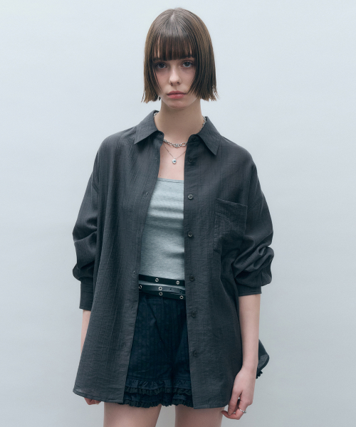Tencel sheer loose-fit shirt charcoal MDSH019CHARCOAL view 7