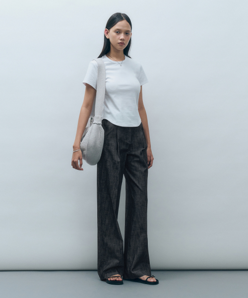 Широкие джинсы в складку под лен MDPT025DENIMBLACK Black