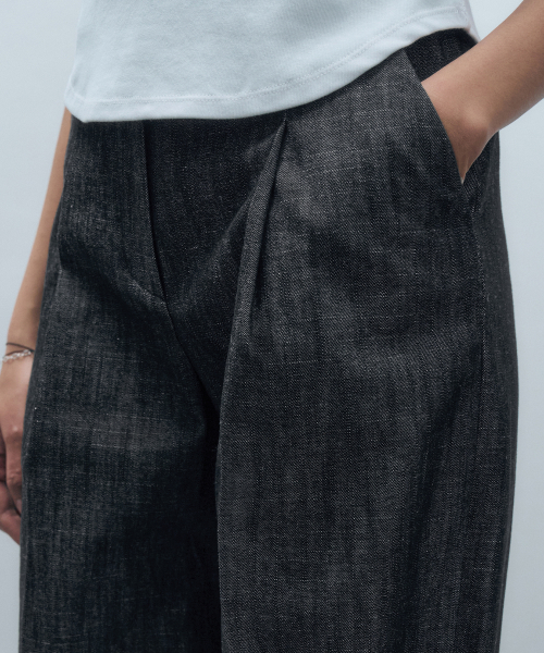 Широкие джинсы в складку под лен MDPT025DENIMBLACK Black