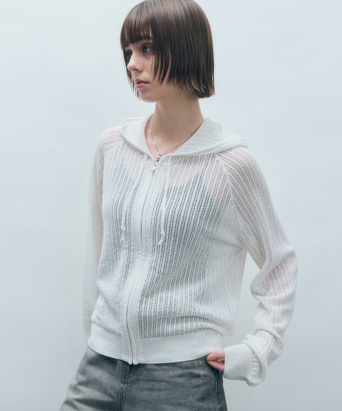 Вязаный крючком худи на молнии Ivory MDCD040IVORY