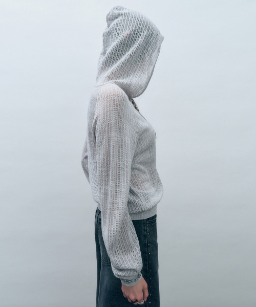 Вязаный крючком худи на молнии Light Grey MDCD040LGRAY