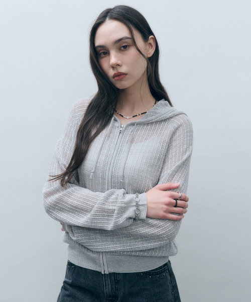 Вязаный крючком худи на молнии Light Grey MDCD040LGRAY