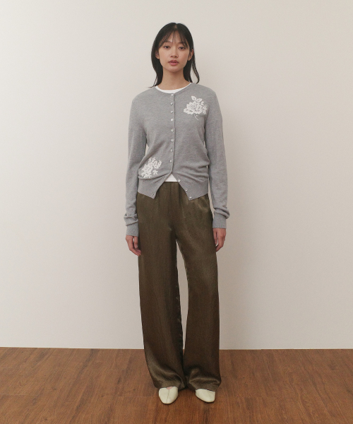 GLOSSY SATIN BANDING PANTS - KHAKI