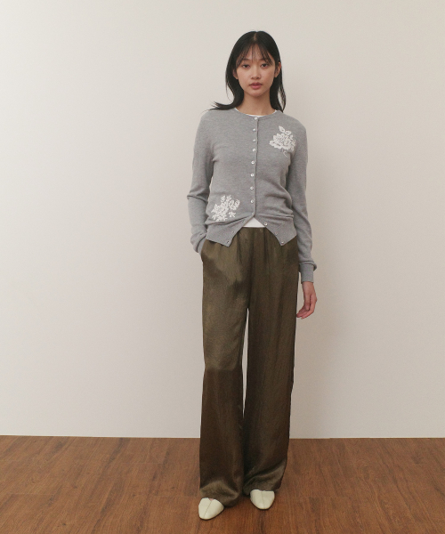 GLOSSY SATIN BANDING PANTS - KHAKI