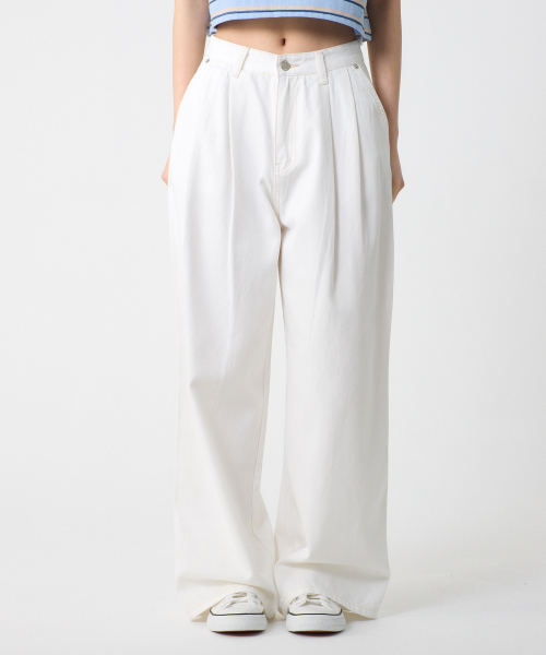 Широкие хлопковые брюки с двумя защипами White