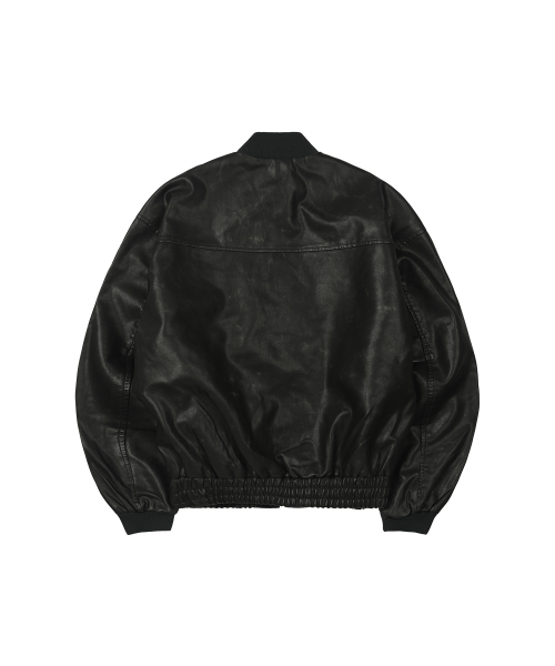 Washed Faux Leather Blouson [BLACK]_SEJK024BLACK