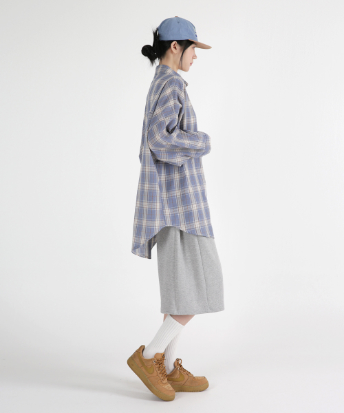Women overfit pocket check shirts 2COLOR