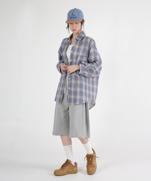 Women overfit pocket check shirts 2COLOR