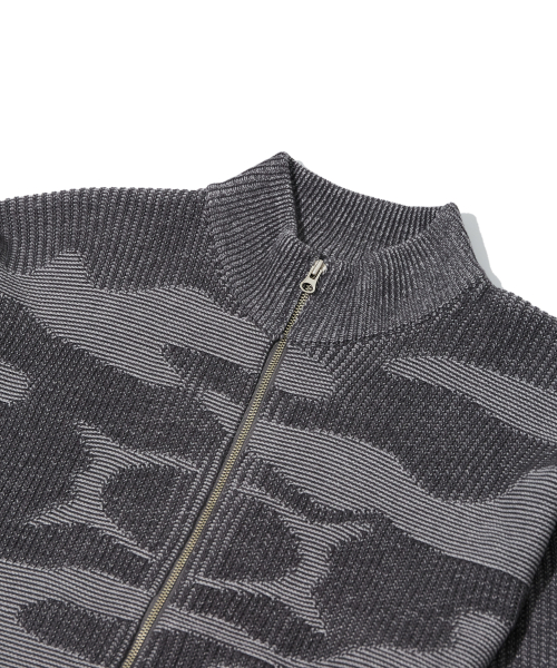 CAMOUFLAGE KNIT ZIP-UP CHARCOAL