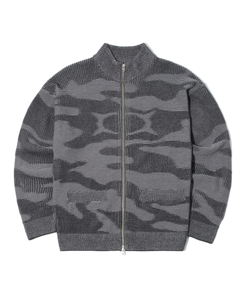 CAMOUFLAGE KNIT ZIP-UP CHARCOAL