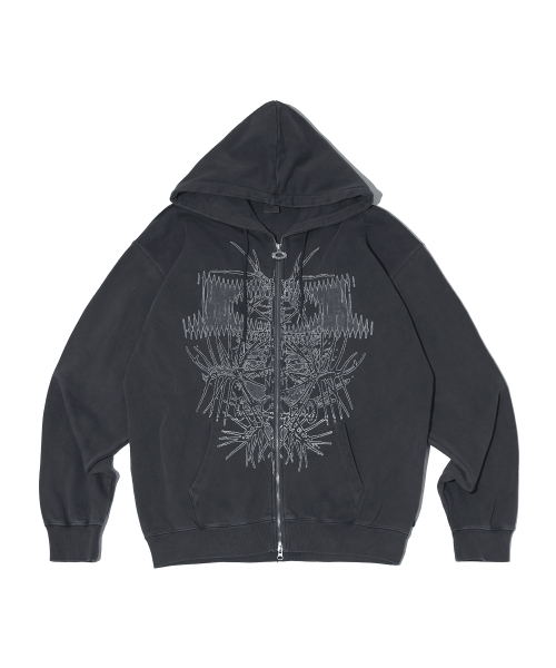 GRID WORMHOLE HOODIE ZIPUP PIGMENT CHARCOAL