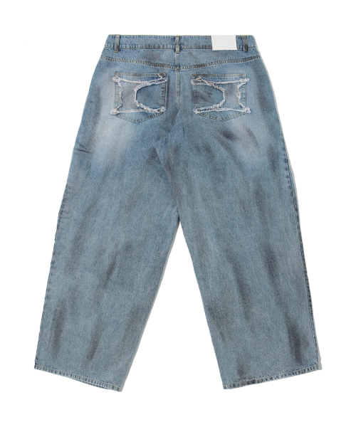 DIRTY WASHED DENIM PANTS LIGHT BLUE