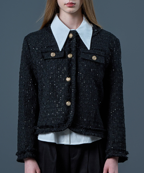 Твидовый жакет со пайетками Romantic Stitch [BLACK] KCL.