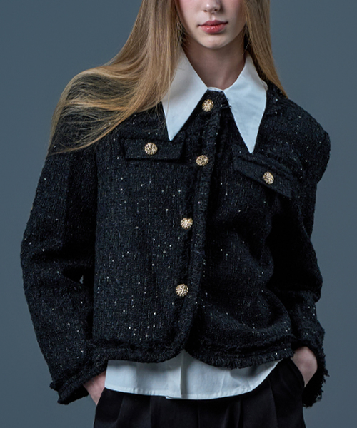 Твидовый жакет со пайетками Romantic Stitch [BLACK] KCL.