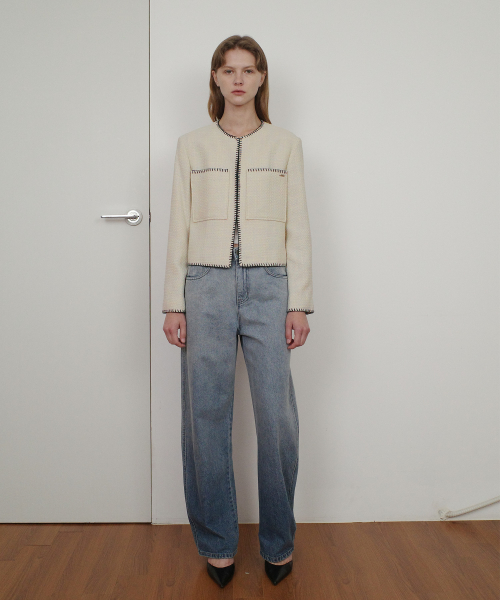 MELO STITCH POCKET TWEED JACKET - CREAM
