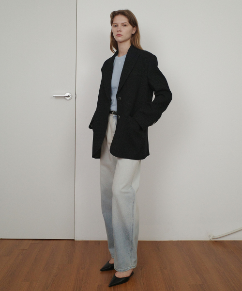 STRIPE TWEED SINGLE JACKET - BLACK