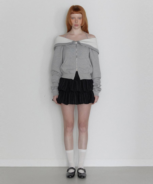 Open Halter Hoodie Zip-Up Melange Gray