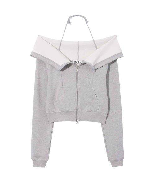 Open Halter Hoodie Zip-Up Melange Gray