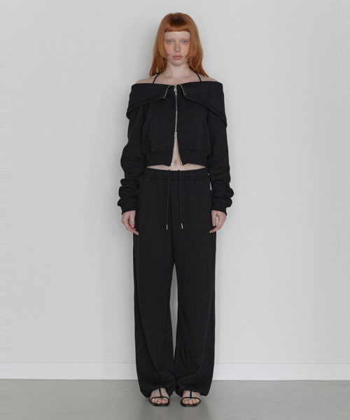 Open Halter Hoodie Zip-Up Чёрный