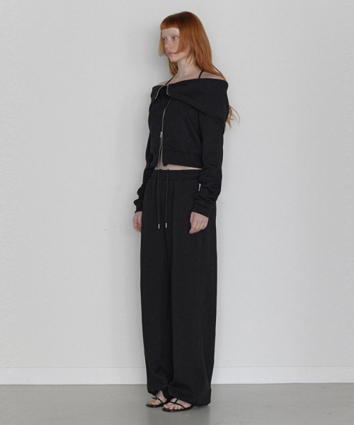 Open Halter Hoodie Zip-Up Чёрный