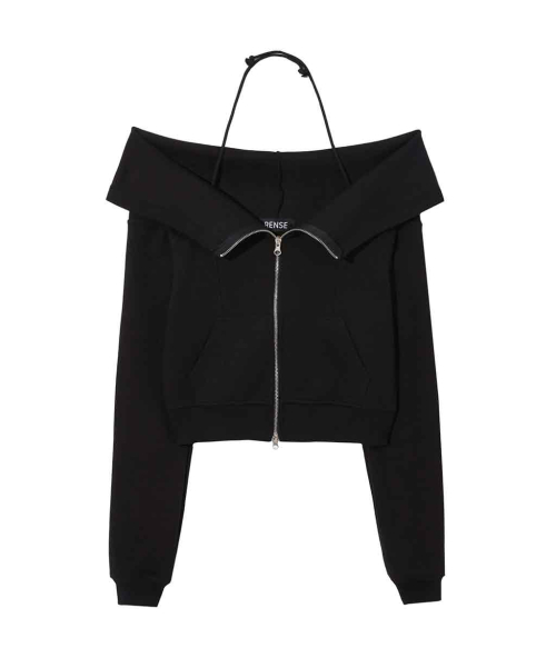 Open Halter Hoodie Zip-Up Чёрный