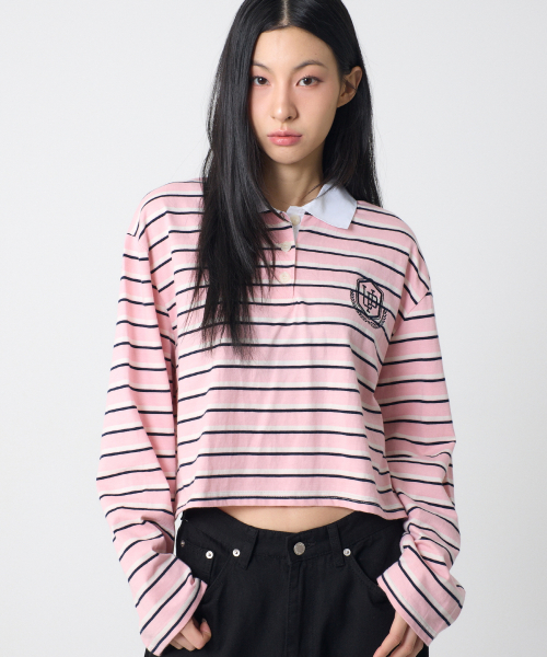 Розовое укороченное регби-поло Ivy Stripe