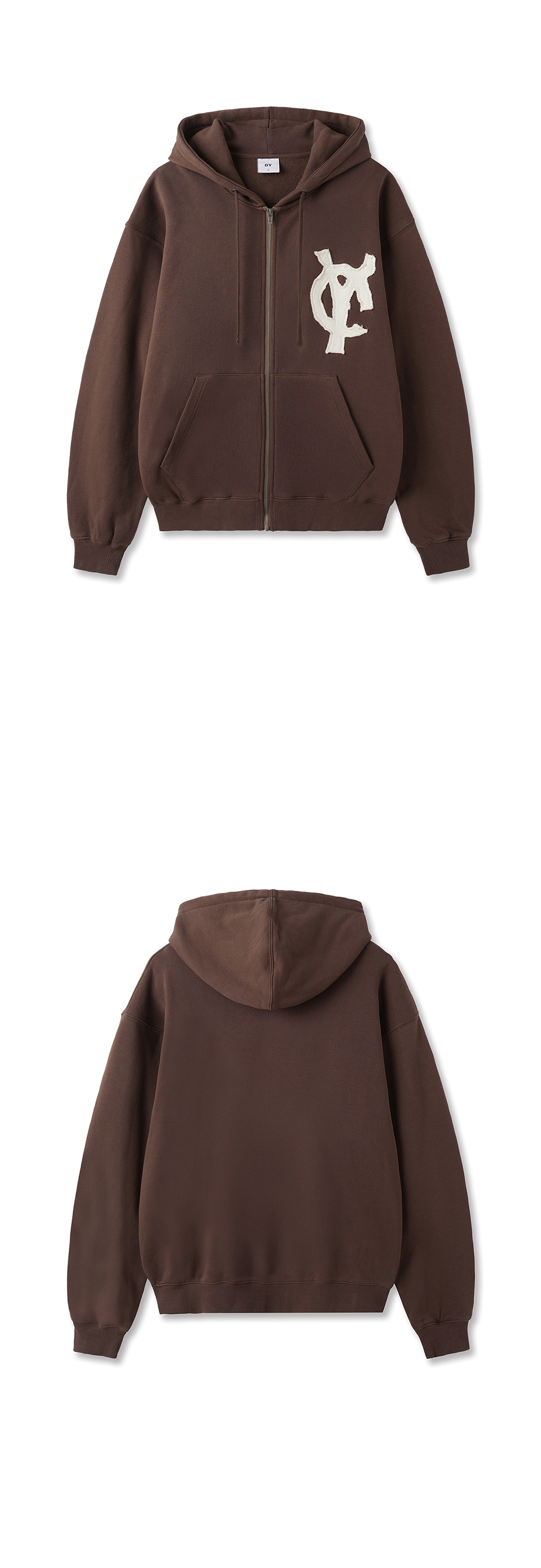 LOGO PATCH HOODIE ZIP UP - BROWN 상세 이미지 2