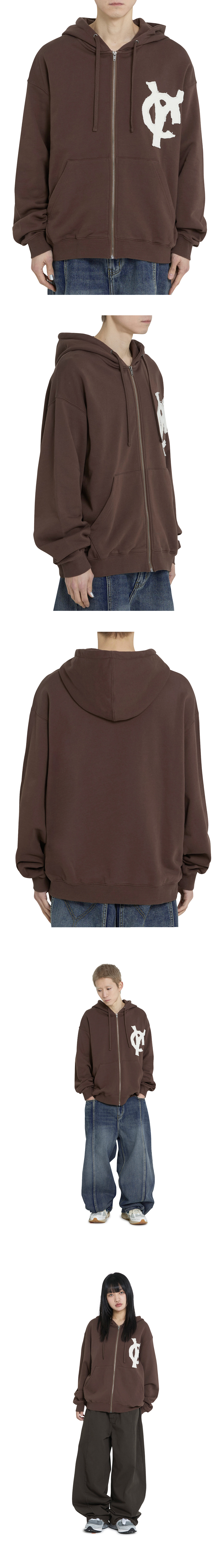 LOGO PATCH HOODIE ZIP UP - BROWN 상세 이미지 1