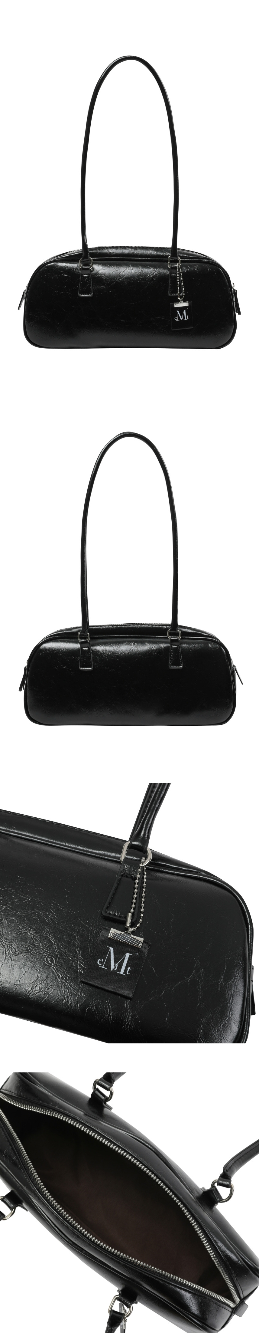 ★MUCENT★ Roman Crack Keyring Leather Shoulder Bowling Bag Roman Crack Keyring Leather Shoulder Bowling Bag (Black