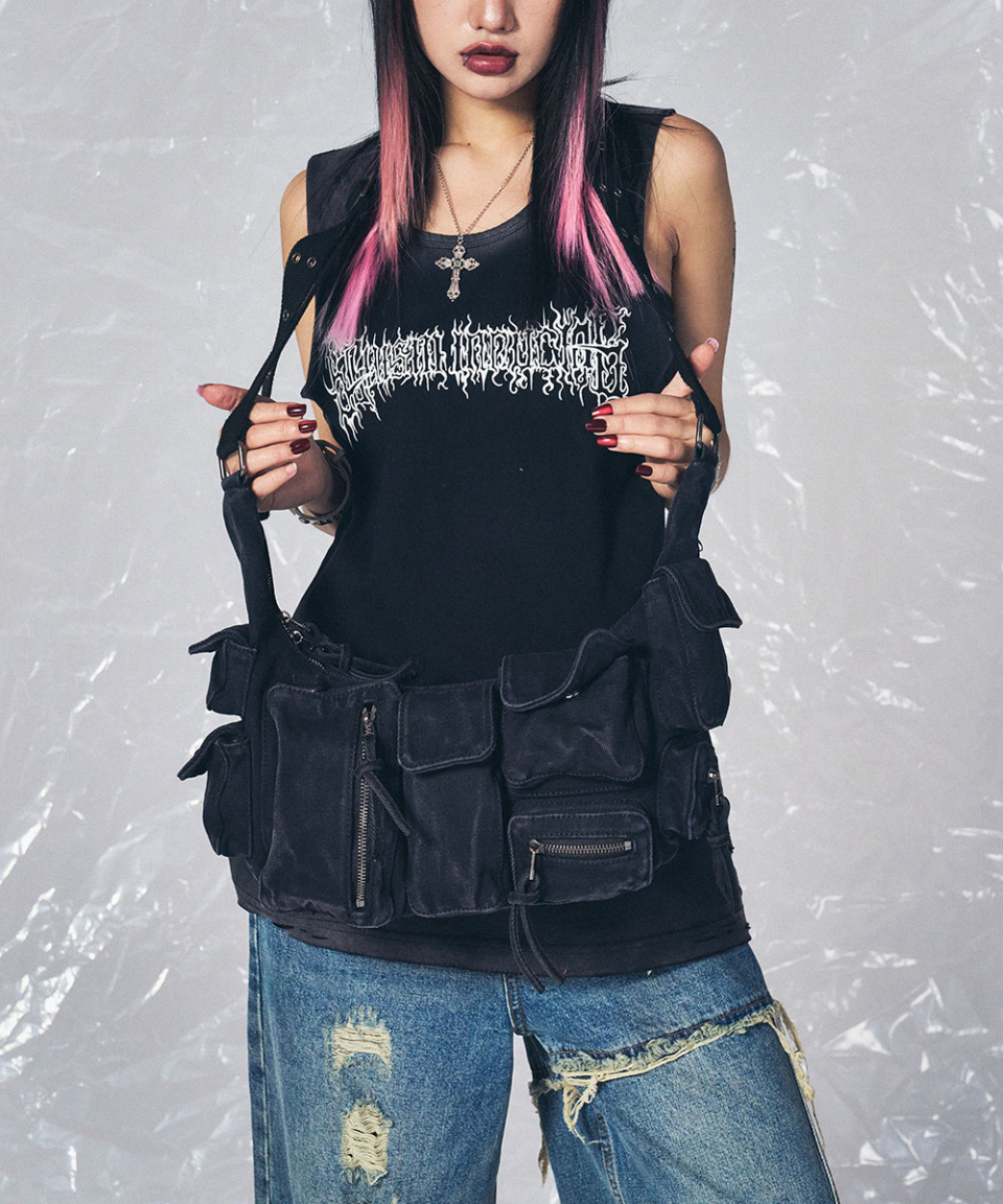 MUSINSA | SCHISM INDUCING WASTED CARGO BAG CHARCOAL