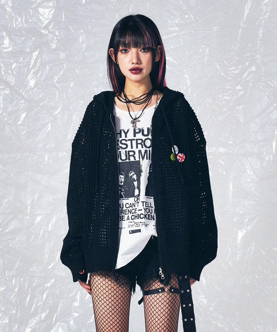 MUSINSA公式 | SCHISM INDUCING CROSS MESH ZIP HOODIE BLACK