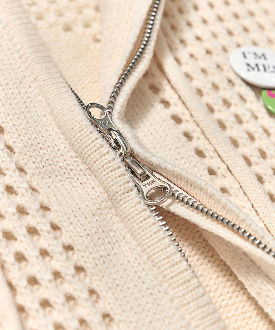 CROSS MESH ZIP HOODIE IVORY 상세 이미지 4