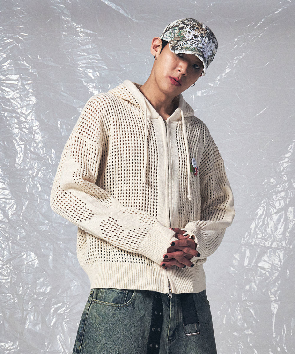 CROSS MESH ZIP HOODIE IVORY 상세 이미지 16