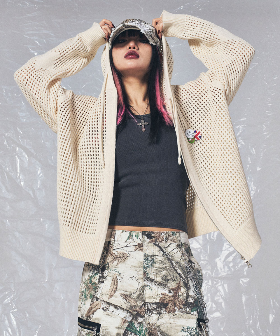CROSS MESH ZIP HOODIE IVORY 상세 이미지 15