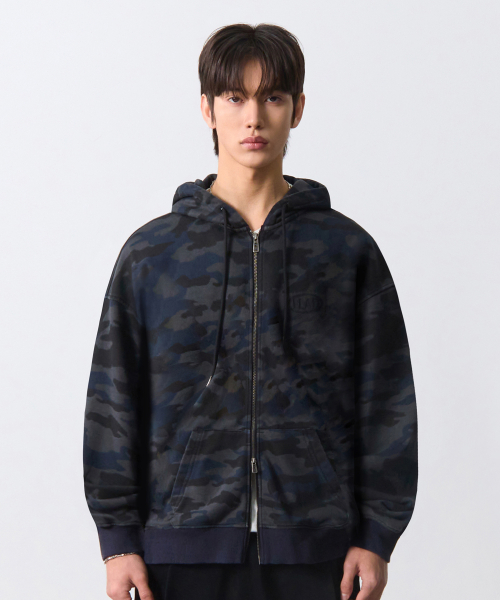 VLAD WASHED CAMOUFLAGE HOODED ZIP-UP_NAVY&GRAY