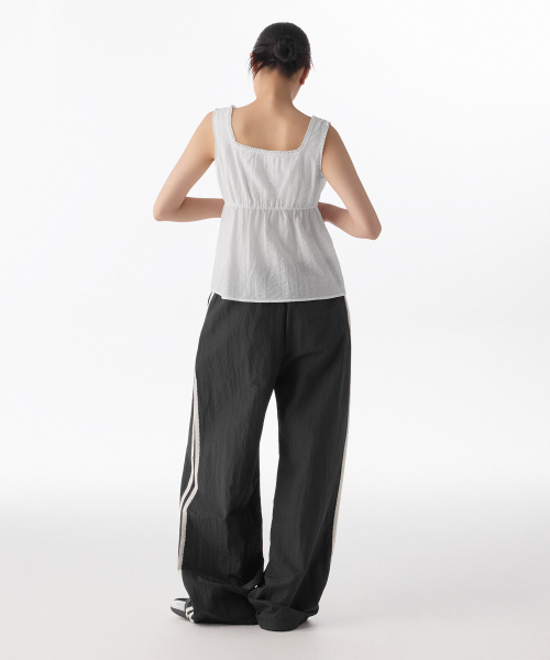 WOMENS NYLON WIDE LACE TRACK PANTS [BLACK]