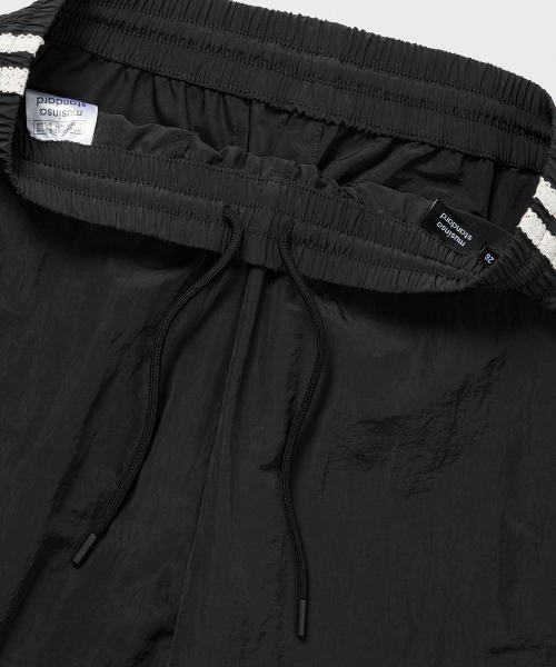 WOMENS NYLON WIDE LACE TRACK PANTS [BLACK]