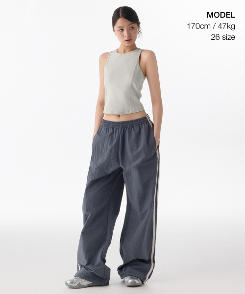 WOMENS NYLON WIDE LACE TRACK PANTS [BLUE GREY]