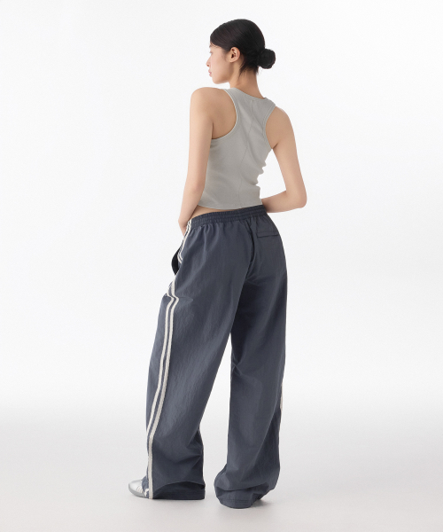 WOMENS NYLON WIDE LACE TRACK PANTS [BLUE GREY]