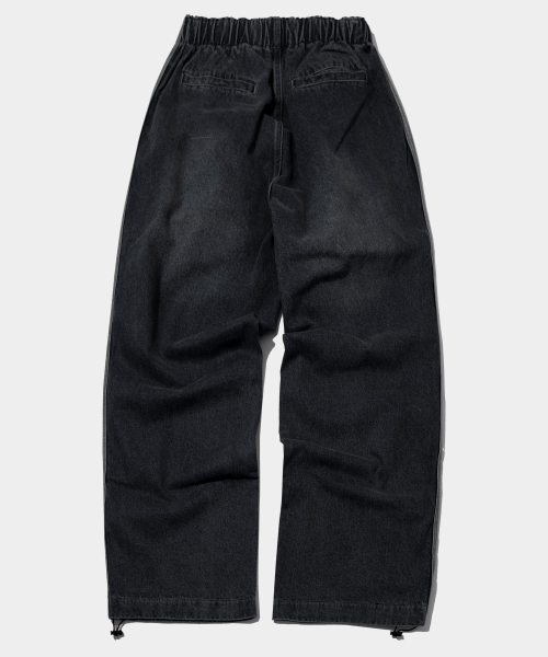 Широкие джинсы на резинке с лампасами и потертостями (темно-синий)