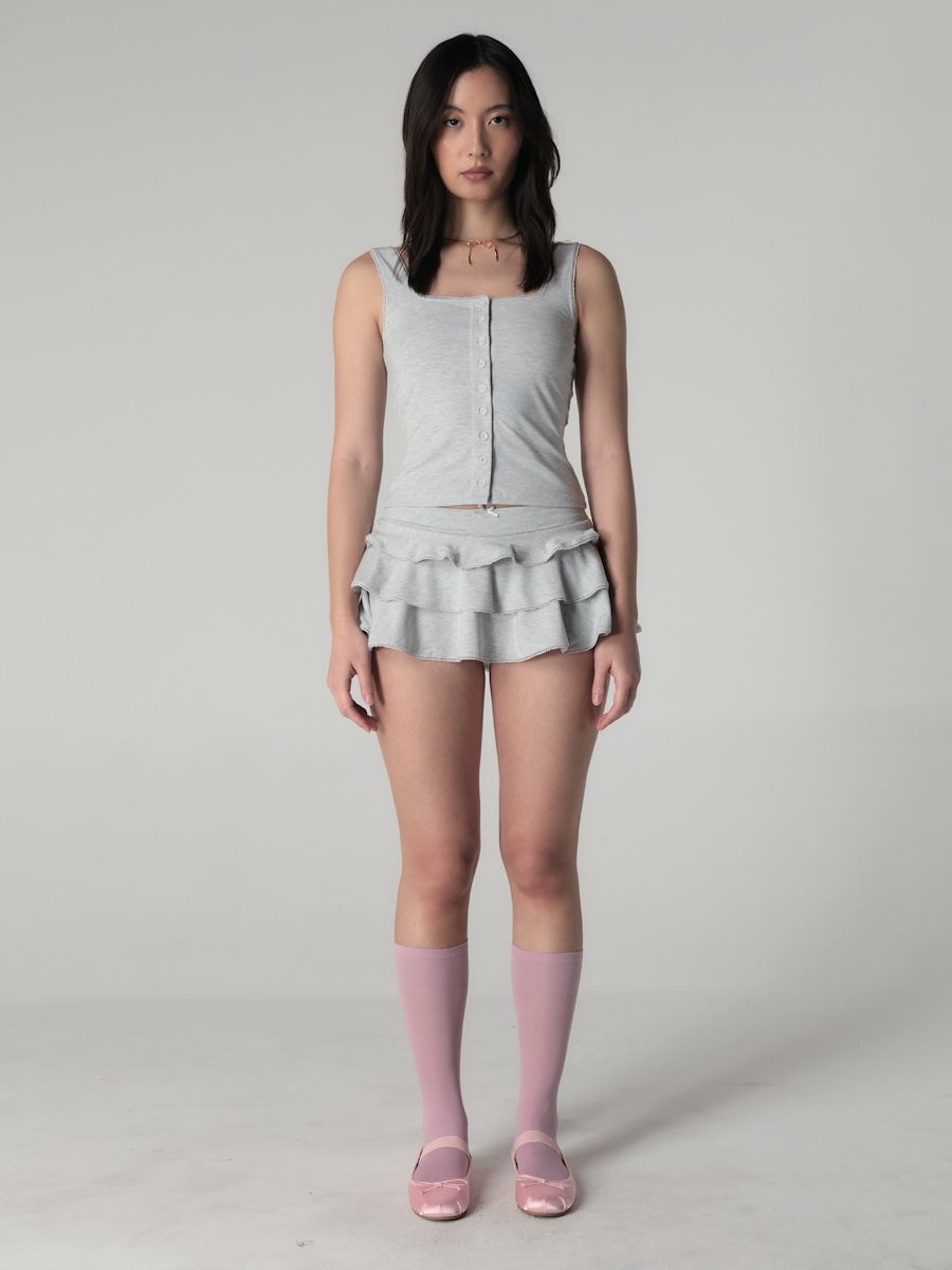 MUSINSA | GLOWNY PICOT FRILL MINI SKIRT (WHITE MELANGE)