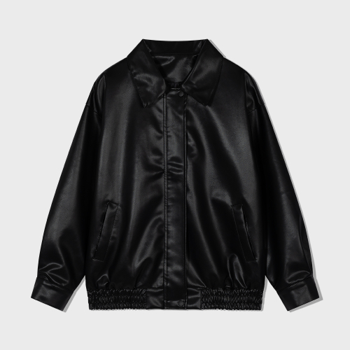Oversized Faux pu-Leather Jacket (BLACK)
