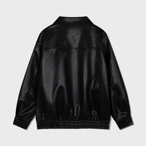 Oversized Faux pu-Leather Jacket (BLACK)