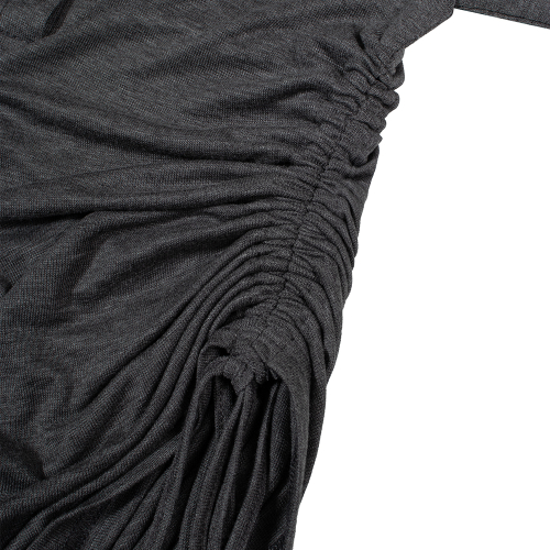 Hooded ring snap shirring top (GRAY)