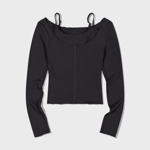 Layered Squar Neck Top (CHARCOAL) inner set