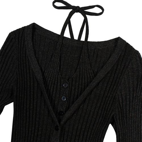 Rib Button-Up Cardigan (CHARCOAL)